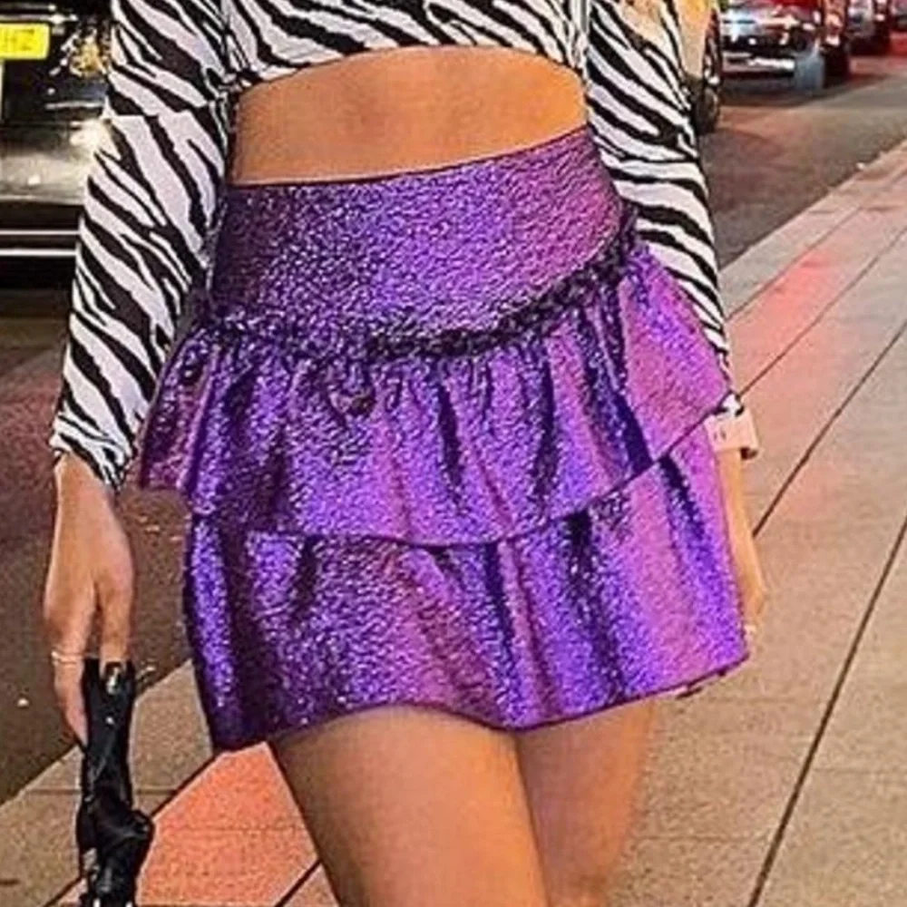 Zara Skort Mini Skirt Tiered Purple Rave Skirt XS